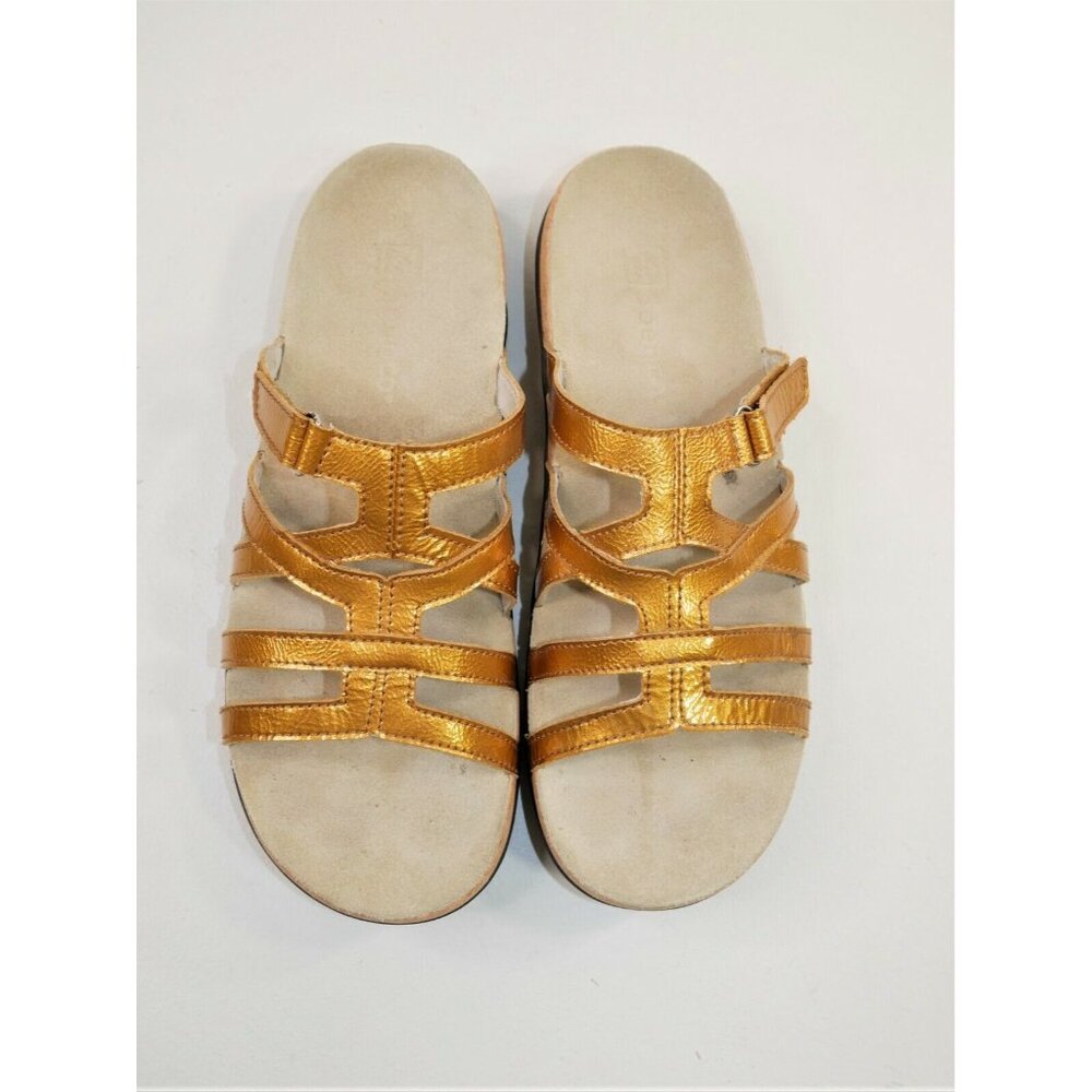 Spenco Roman Vegan Leather Gold Strappy Slide On Sandals Womens Size 9